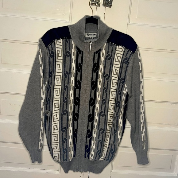 stacy adams jacket grey medium versace style print - Picture 1 of 7